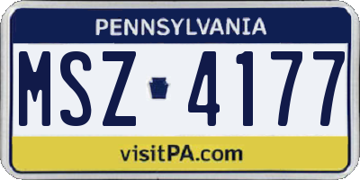 PA license plate MSZ4177