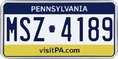 PA license plate MSZ4189