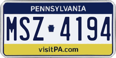 PA license plate MSZ4194