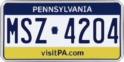 PA license plate MSZ4204