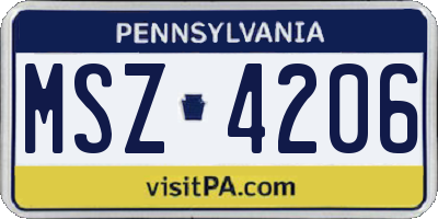 PA license plate MSZ4206