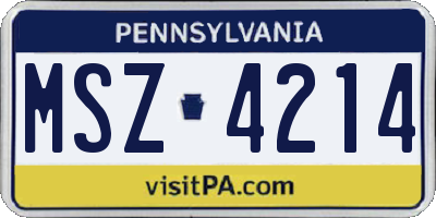 PA license plate MSZ4214