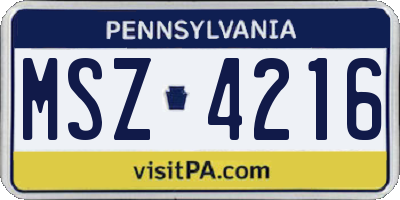 PA license plate MSZ4216