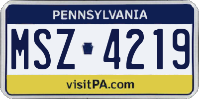 PA license plate MSZ4219