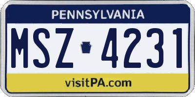 PA license plate MSZ4231