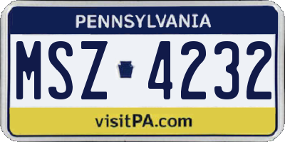 PA license plate MSZ4232