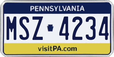 PA license plate MSZ4234