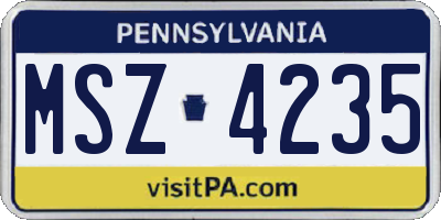 PA license plate MSZ4235