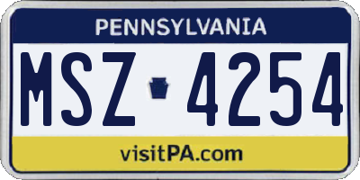 PA license plate MSZ4254