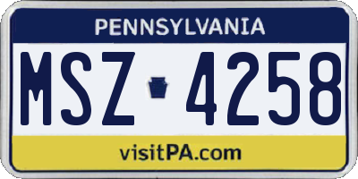 PA license plate MSZ4258