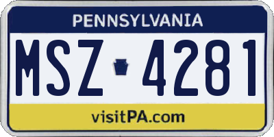 PA license plate MSZ4281