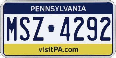 PA license plate MSZ4292