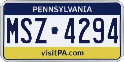 PA license plate MSZ4294