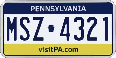PA license plate MSZ4321