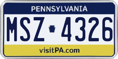 PA license plate MSZ4326