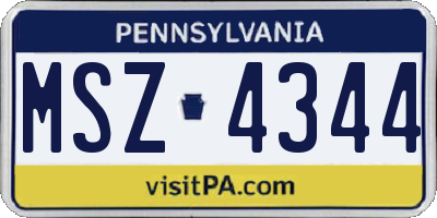 PA license plate MSZ4344