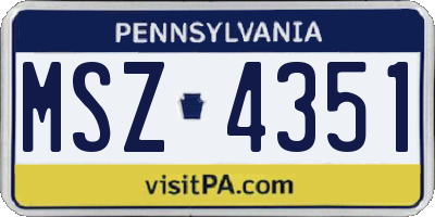 PA license plate MSZ4351