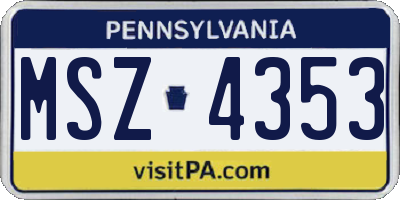 PA license plate MSZ4353