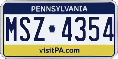 PA license plate MSZ4354