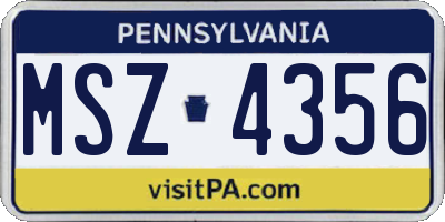 PA license plate MSZ4356
