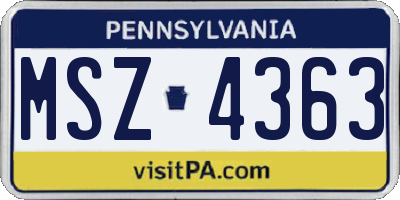PA license plate MSZ4363