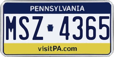 PA license plate MSZ4365