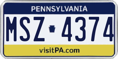 PA license plate MSZ4374