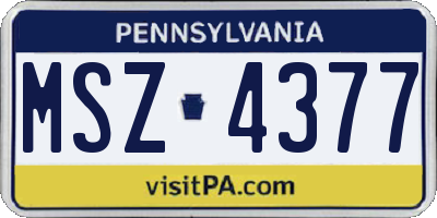 PA license plate MSZ4377