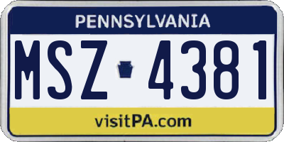 PA license plate MSZ4381
