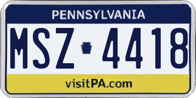 PA license plate MSZ4418