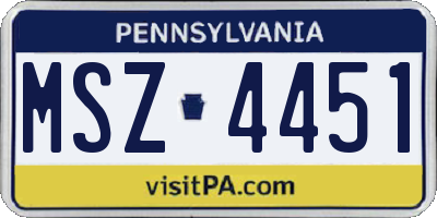 PA license plate MSZ4451