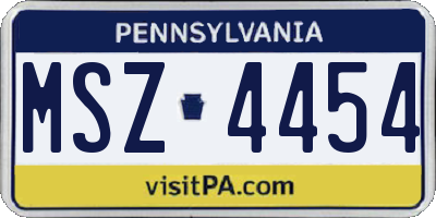 PA license plate MSZ4454