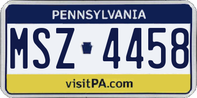 PA license plate MSZ4458