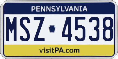 PA license plate MSZ4538