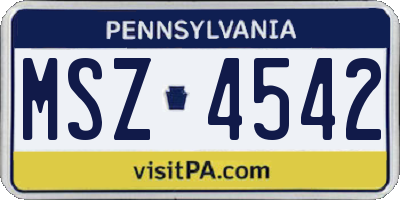 PA license plate MSZ4542
