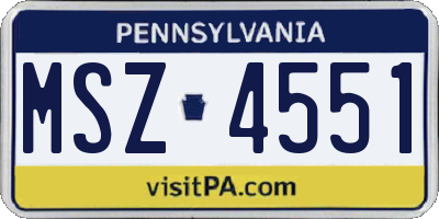 PA license plate MSZ4551