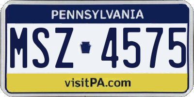 PA license plate MSZ4575