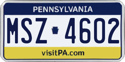PA license plate MSZ4602