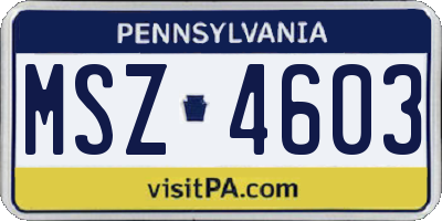 PA license plate MSZ4603