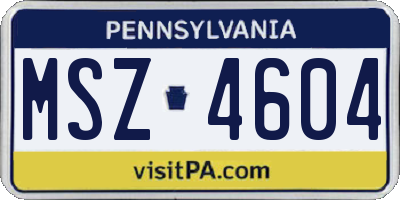 PA license plate MSZ4604