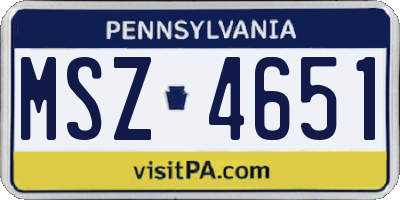 PA license plate MSZ4651