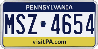 PA license plate MSZ4654