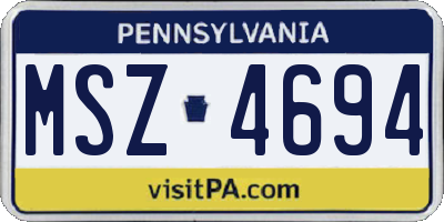 PA license plate MSZ4694
