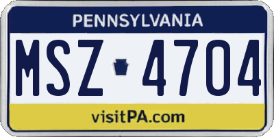 PA license plate MSZ4704