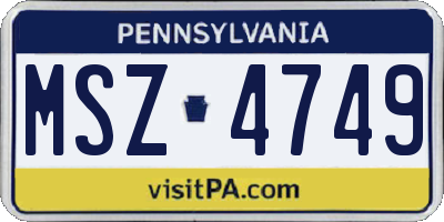 PA license plate MSZ4749