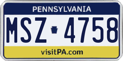 PA license plate MSZ4758