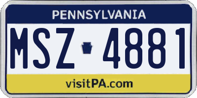 PA license plate MSZ4881