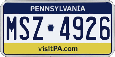 PA license plate MSZ4926