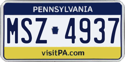 PA license plate MSZ4937