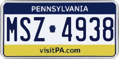 PA license plate MSZ4938